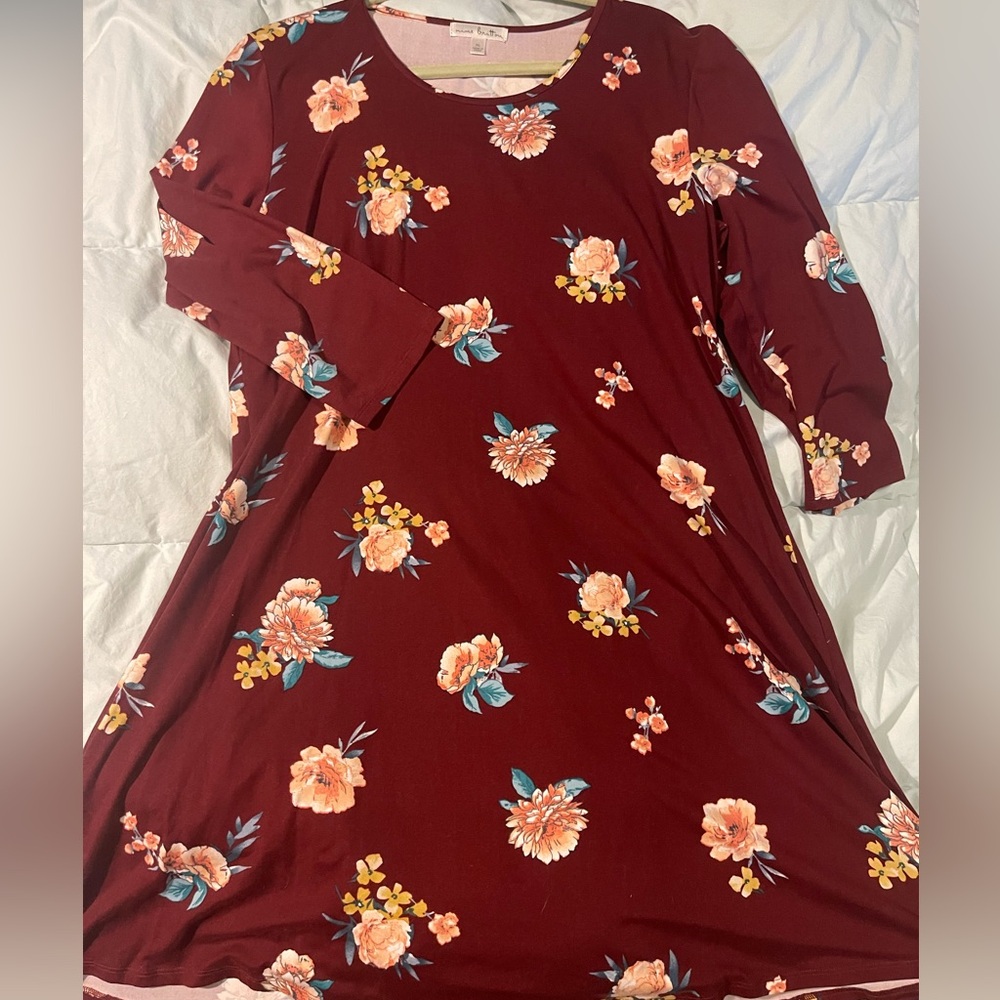 XL Burgundy floral midi dress.